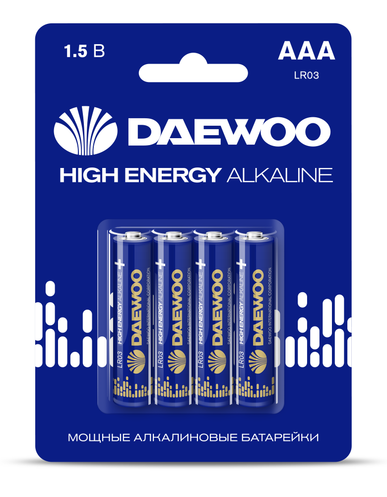 Элемент питания LR03 (AAА) DAEWOO High Energy Alkaline блистер, 4 шт.