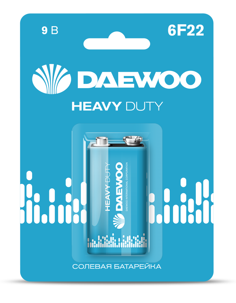 Элемент питания  6F22 9V DAEWOO солевая Heavy Duty блистер, 1 шт.