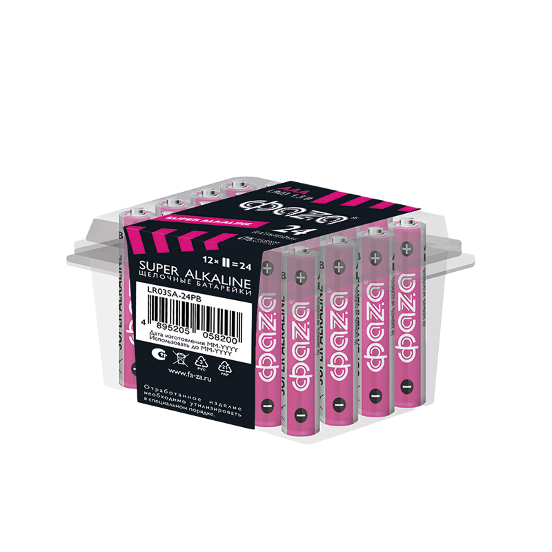 Элемент питания батарейки щелочные LR03 Super Alkaline PB-24 ФАZА