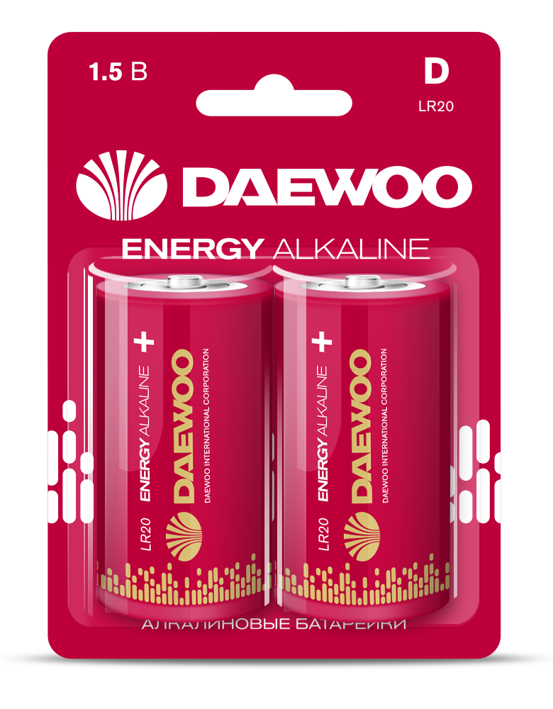Элемент питания LR20 DAEWOO Energy Alkaline блистер, 2 шт.
