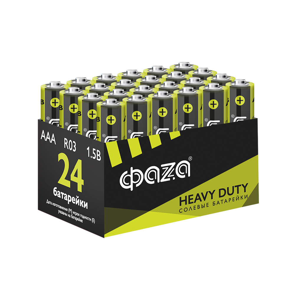 Элементы питания солевые  R03 (AAA) ФАZА Heavy Duty (24 шт. в упаковке)