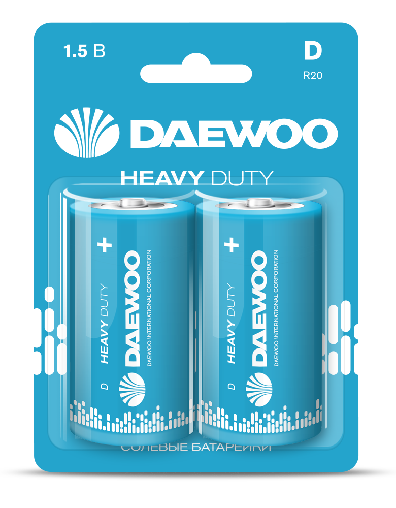 Элемент питания LR20 DAEWOO солевая Heavy Duty блистер, 2 шт.