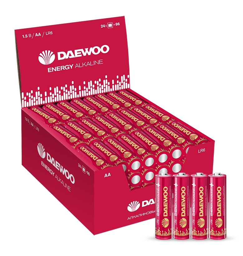 Элемент питания LR 6 (AA) DAEWOO Energy Alkaline термопленка, 4 шт.