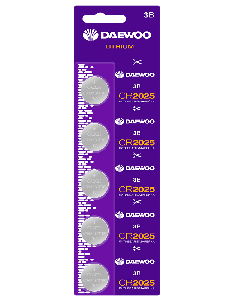 Элемент питания CR2025 DAEWOO Lithium блистер, 5 шт.