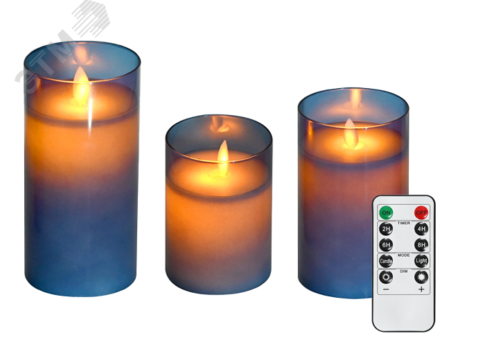 Изображение товара Светильник светодиодный Свечи (3 свечи, пульт ДУ, синие) CL7-SET3-bu ФАZА (шт)