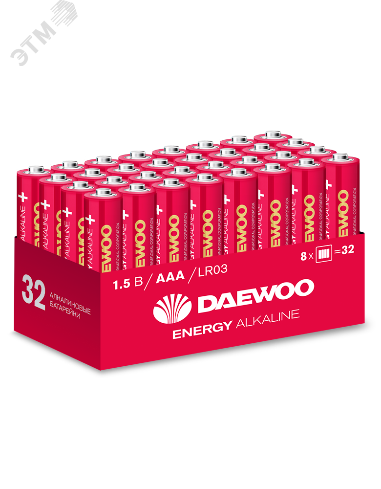 Изображение товара Элемент питания LR03 (AAА) DAEWOO Energy Alkaline, упаковка 32 шт. (шт)