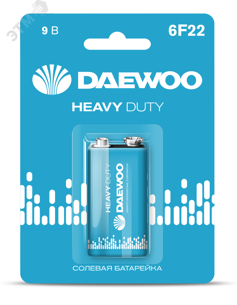 Изображение товара Элемент питания 6F22 9V DAEWOO солевая Heavy Duty блистер, 1 шт. (шт)