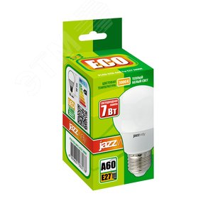 Лампа светодиодная LED 7Вт E27 580Лм 220V/50Hz теплый матовая груша ECO 1033178 JazzWay - 2