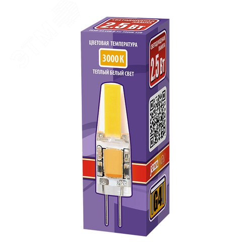Лампа светодиодная LED 2.5вт G4 12B 200Lm теплый белый COB - фото 2