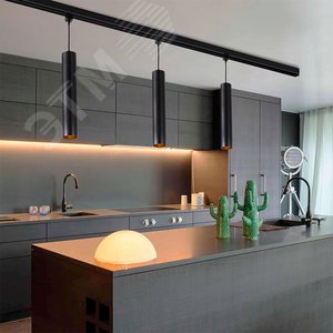 Светильник светодиодный трековый на шинопровод ДПО-10Вт 3000К 400х75 корпус алюминий черный на подвесе 1м IP40 - фото 9