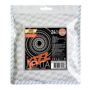 Лента светодиодная 12Вт/м 24В 3000Ктеплый белый IP65 120 LED/м 5м - фото 3