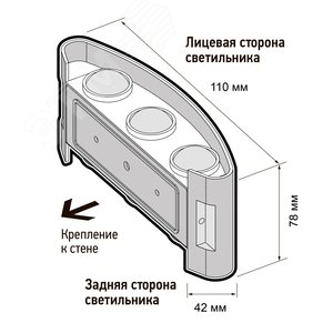 Светильник светодиодный фасадный ДБУ-4Вт 4000К 280 Лм угол светораспределения 48 град двухстороний -20...+50С индекс Ra>80 корпус пластик черный IP44 - фото 4