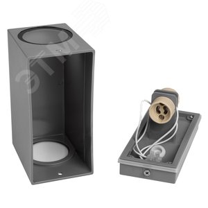 Светильник фасадный ДБУ GU10 без ламп 35Вт корпус поликарбонат серый квадрат двухсторонний IP65 - фото 3