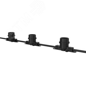 Изображение товара Лампа Белт лайт E27 без ламп количество патронов 60 параллельная схема подключения материал оболочки каучук ПВХ черный провод медь 2х0.75 длина 18 м шнур 1.5м -40...+50 градусовC IP65 (шт)