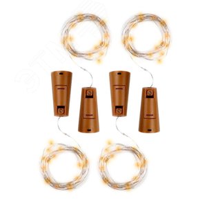 Гирлянды светодиодные Роса гирлянды с пробкой DC-G04-20MS4, комплект 4 штук, мультицвет, 20 LED, 3xAG13 - фото 1