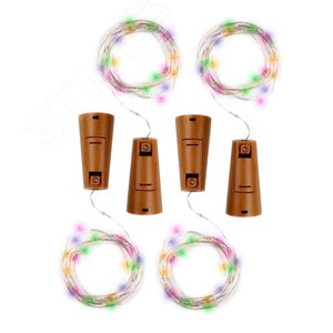 Гирлянды светодиодные Роса гирлянды с пробкой DC-G04-20MS4, комплект 4 штук, пробки, мультицвет, 20 LED, 3xAG13 ФAZA - фото 1