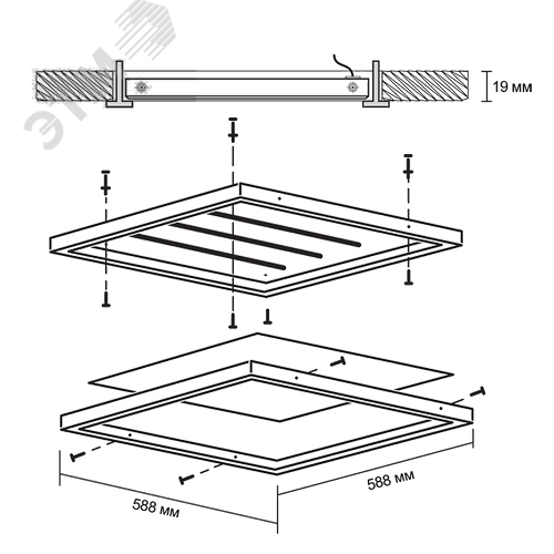 Светильник светодиодный ДВО-36w 588х588х19 6500K 3600Лм призма Грильято IP40 - фото 6