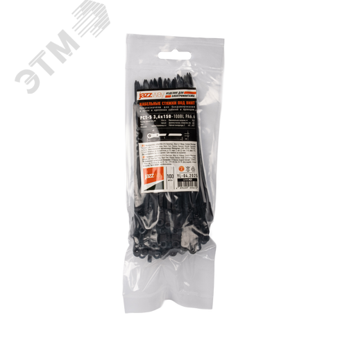 Стяжка кабельная (Хомут) под винт 3,6x150-100BL PA6.6 черная (100 шт/уп) Jazzway - фото 2