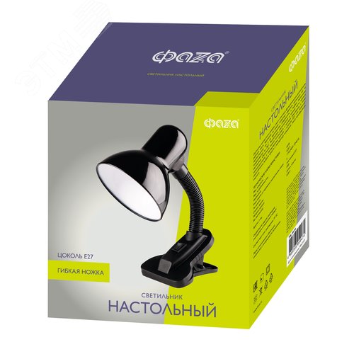 Светильник светодиодный настольный TBL-04 Е27 на прищепке черный ФАZА - фото 6