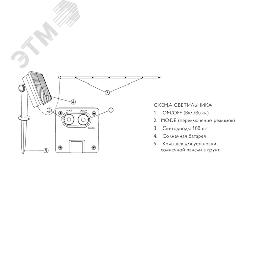 Гирлянда солнечная светодиодная SLR-G06-100W желтый свет 100 LED ФАZА - фото 6