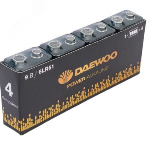 Элемент питания  6F22 9V DAEWOO солевая Power Alkaline,  упаковка 4 шт. - фото 2