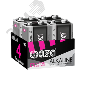 Элементы питания алкалиновые 6LR61 (крона) ФАZА Alkaline (4 шт. в упаковке)