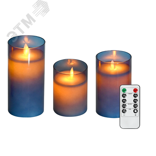 Изображение товара Светильник светодиодный Свечи (3 свечи, пульт ДУ, синие) CL7-SET3-bu ФАZА (шт)