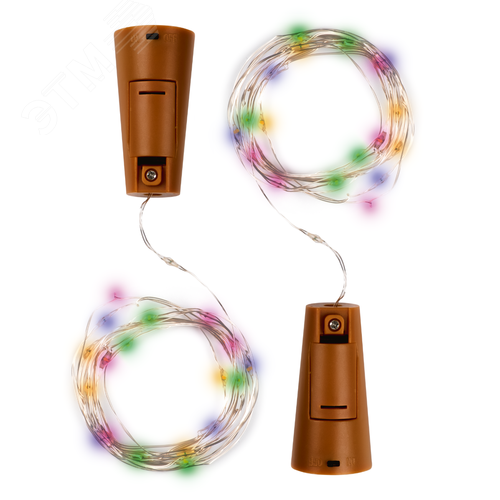 Комплект из 2-х гирлянд Пробки для внутренних помещений IP20 DC-G04-20MS2 мультицветные 20 LED 3xAG13 - фото 1