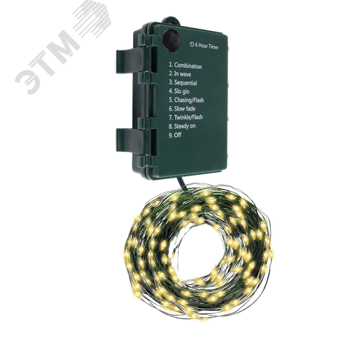 Гирлянда-роса уличная питание от батареек DC-G06-120Y 120 желтый свет microLED 12.1 м 8 режимов 3xAA - фото 1