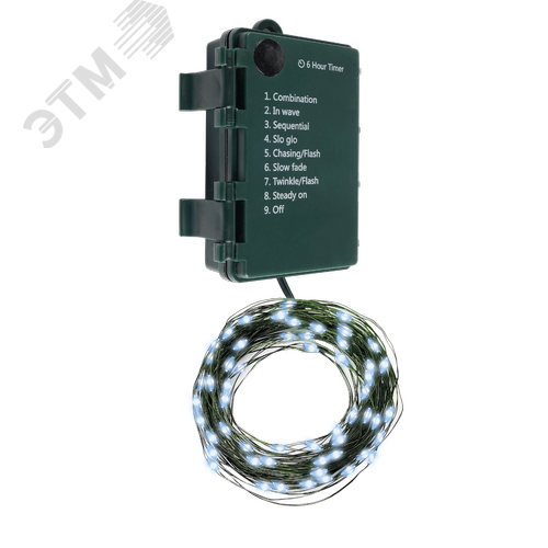 Гирлянда-роса уличная питание от батареек DC-G06-50W 50 белый microLED 5.1 м. 8 режимов 3xAA - фото 1