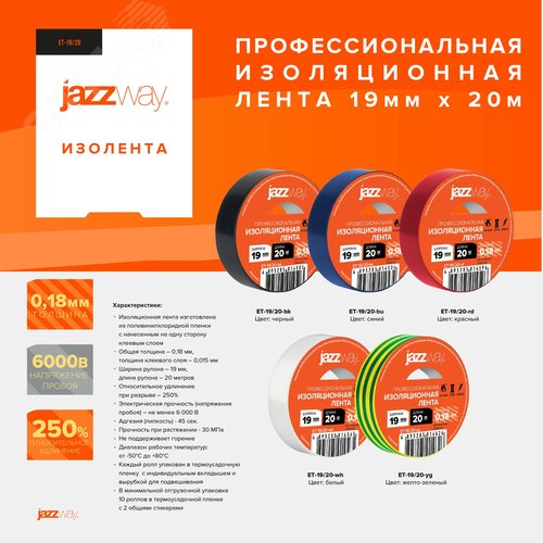 Изолента ПВХ 19мм * 20м красная JAZZway - фото 2