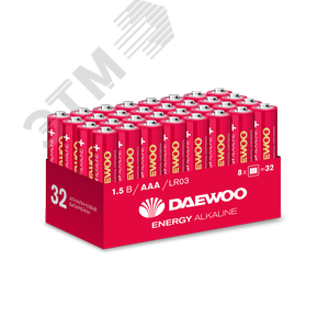 Изображение товара Элемент питания LR03 (AAА) DAEWOO Energy Alkaline, упаковка 32 шт. (шт)