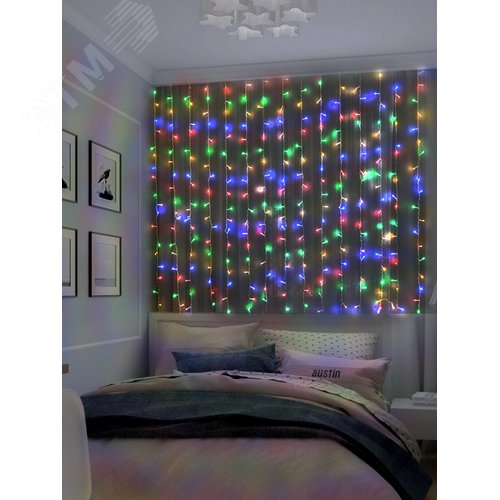 Электрогирлянда занавес,110Х150, 250 разноцветных светодиодов, 8режимов, IP20, LDCL250C-M - фото 4
