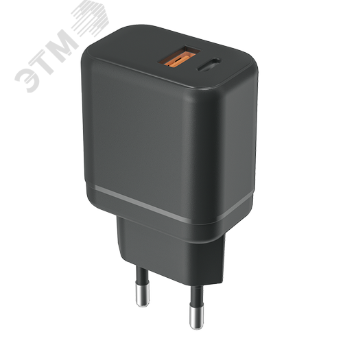 Изображение товара Зарядное устройство сетевое (адаптер к кабелю USB) черный 20 Вт 2 разъема USB-A Type-C ФАZА (шт)