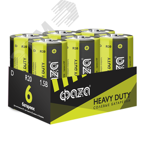 Изображение товара Элементы питания солевые R20 (D) ФАZА Heavy Duty (6 шт. в упаковке) (упак)