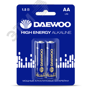 Изображение товара Элемент питания LR 6 (AA) DAEWOO Energy Alkaline блистер, 2 шт. (упак)