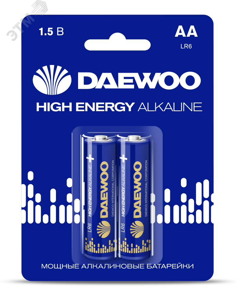 Изображение товара Элемент питания LR 6 (AA) DAEWOO Energy Alkaline блистер, 2 шт. (упак)