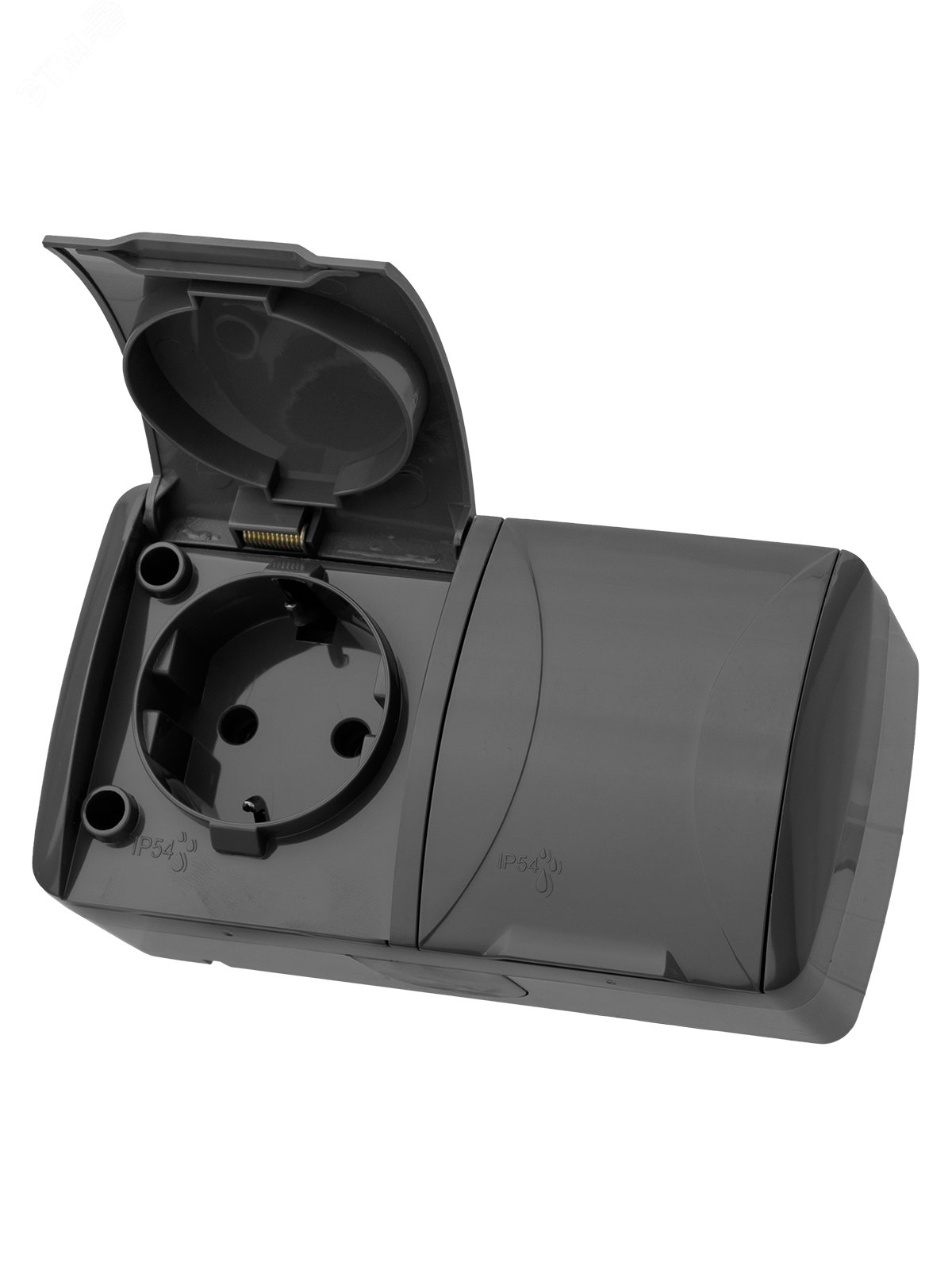 Изображение товара "Розетка двойная 2П+3 открытой установки IP54 16А с крышкой серая ""Селигер"" TDM" (упак)