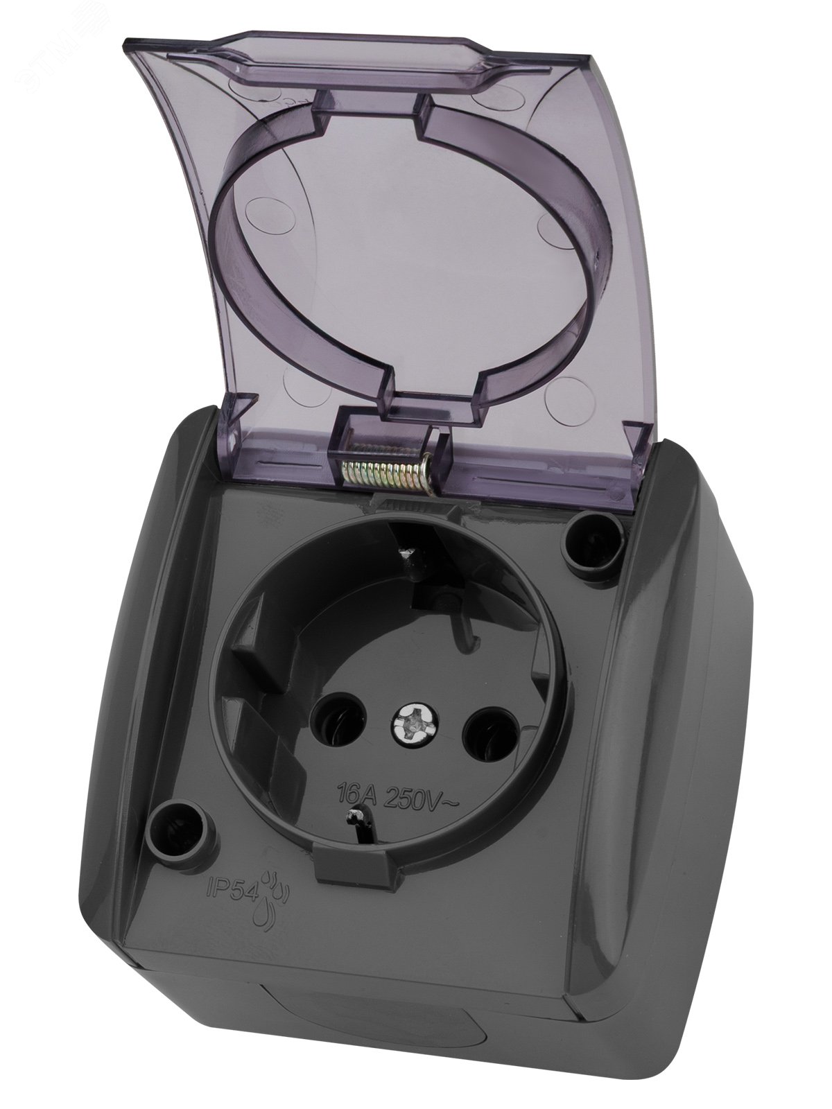 Изображение товара "Розетка 2П+3 открытой установки IP54 16А с прозрачной крышкой серая ""Селигер"" TDM" (упак)