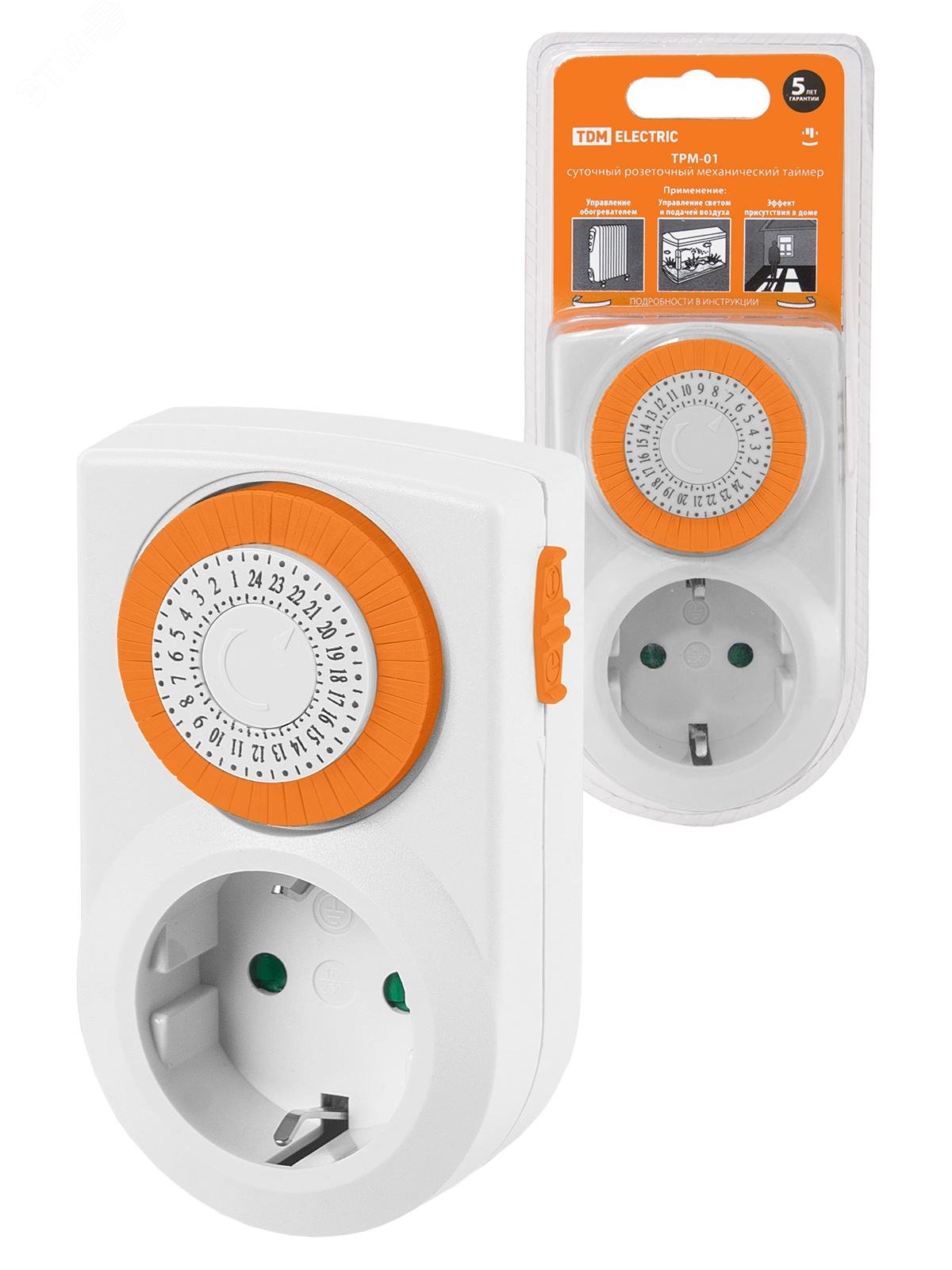 Изображение товара Механический суточный розеточный таймер ТРМ-01-30мин/24ч-16А