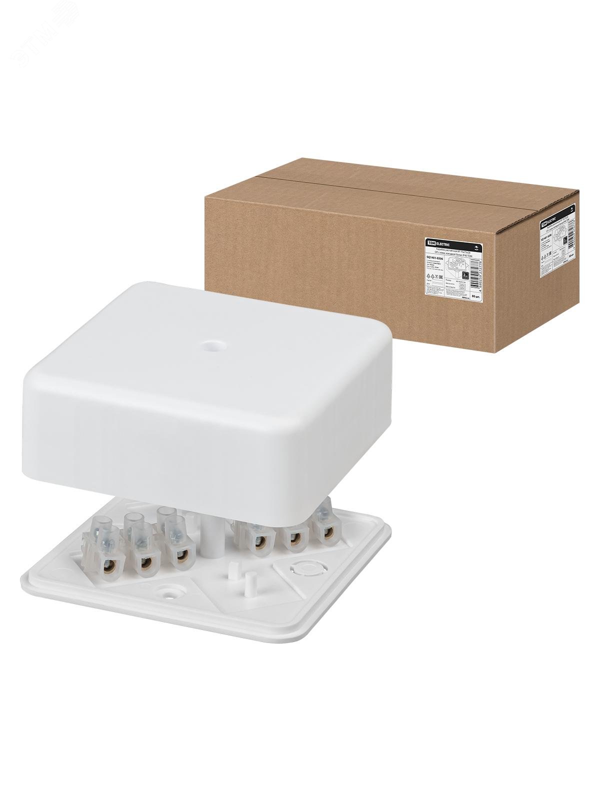 Изображение товара Коробка распаячная КР 75х75х28 IP40 с клеммной колодкой TDM для открытой проводки