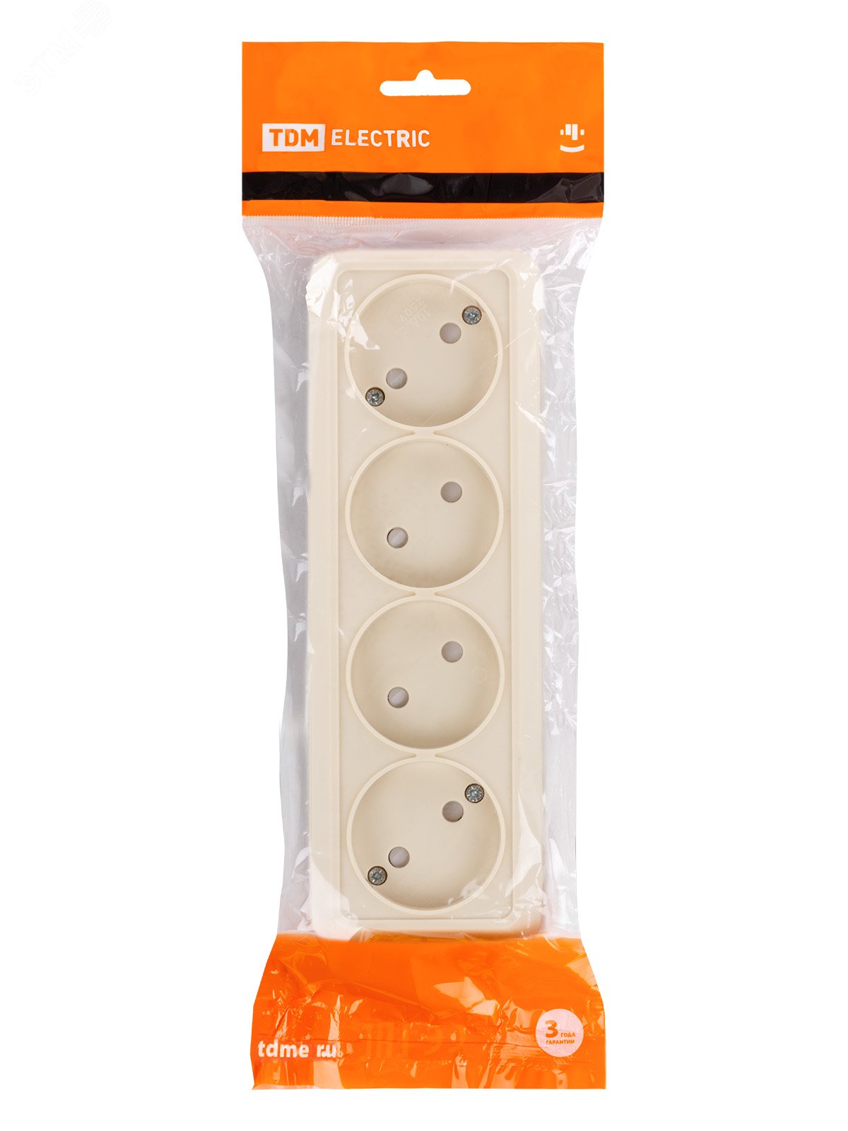 Изображение товара "Розетка 4-х местная горизонтальная 2П открытой установки IP20 10A с з/ш сл. кость ""Ладога"" TDM" (упак)