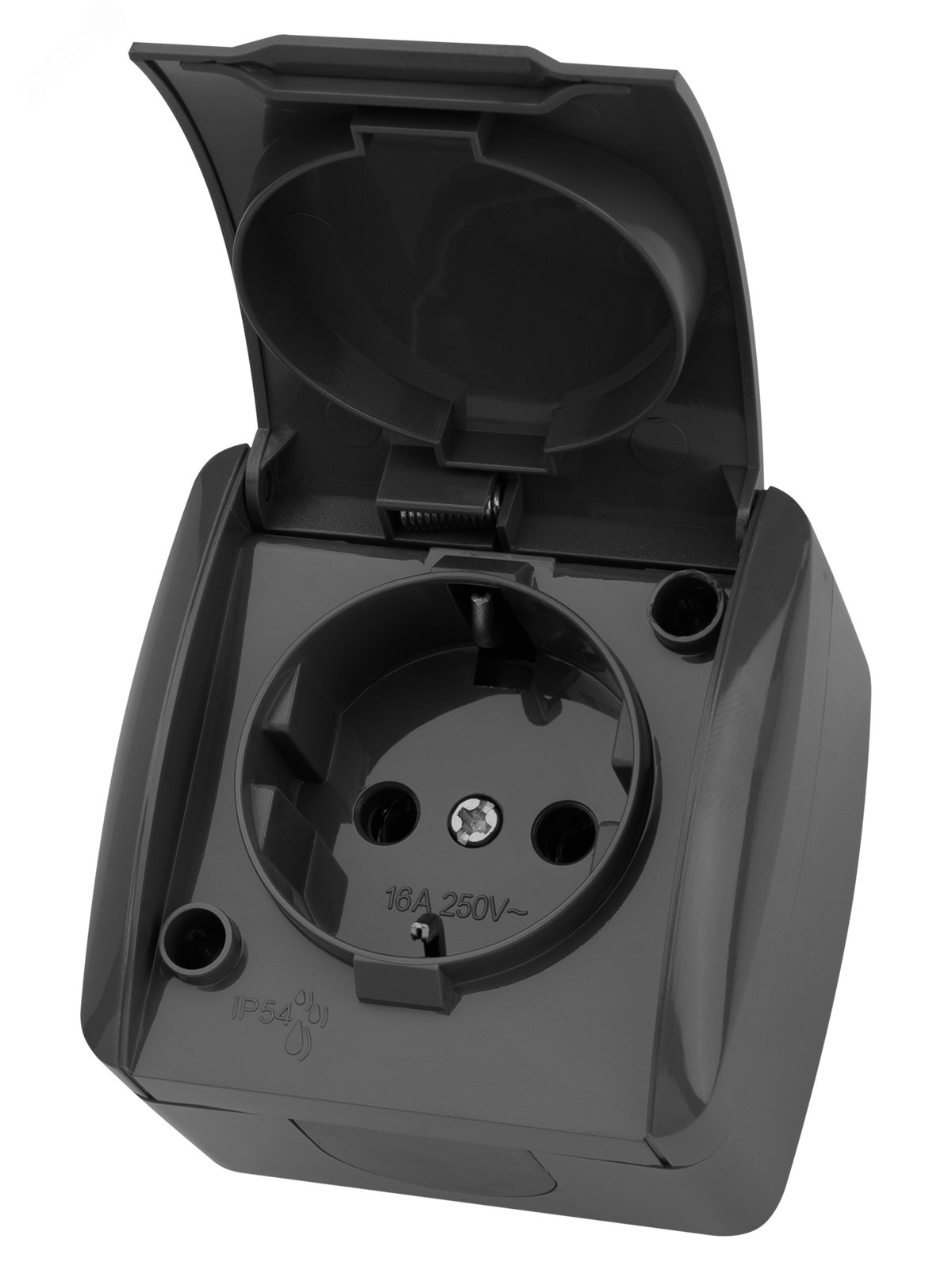 Изображение товара "Розетка 2П+3 открытой установки IP54 16А с крышкой серая ""Селигер"" TDM" (упак)