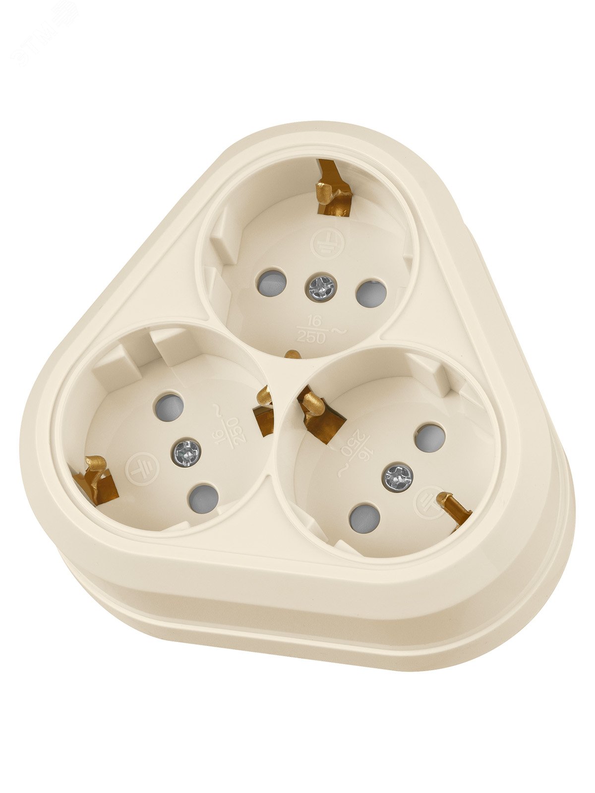 Изображение товара "Розетка треугольная 2П+3 открытой установки IP20 16A с защитными шторками сл.кость ""Ладога"" TDM" (упак)