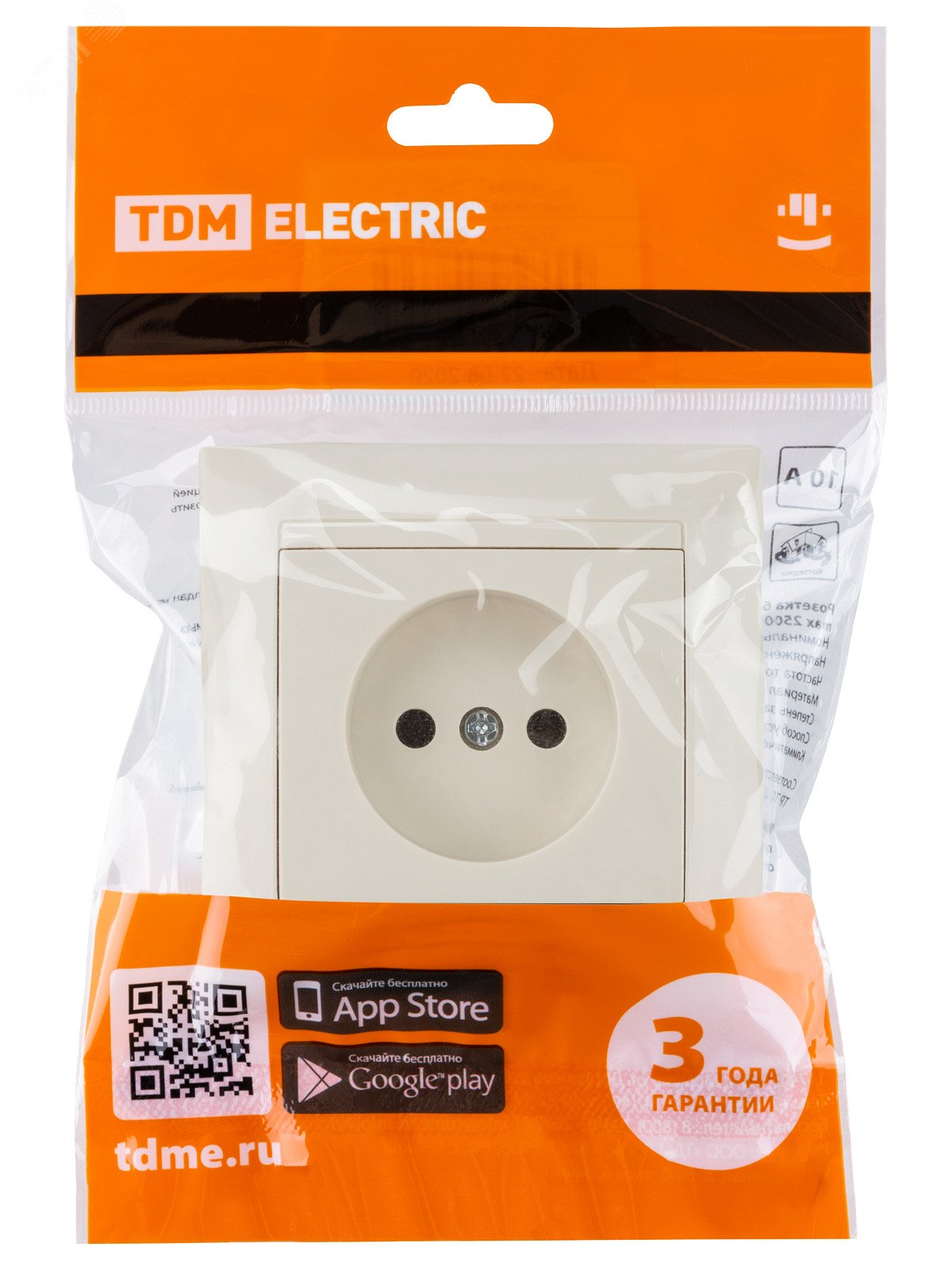 Изображение товара Розетка силовая 2П 10А 250В Лама TDM бежевый