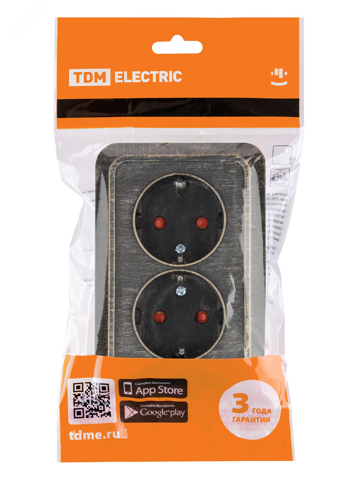 Изображение товара "Розетка угловая двойная 2П+3 открытой установки с з/ш IP20 250В 16А бронза ""Ладога"" TDM" (упак)