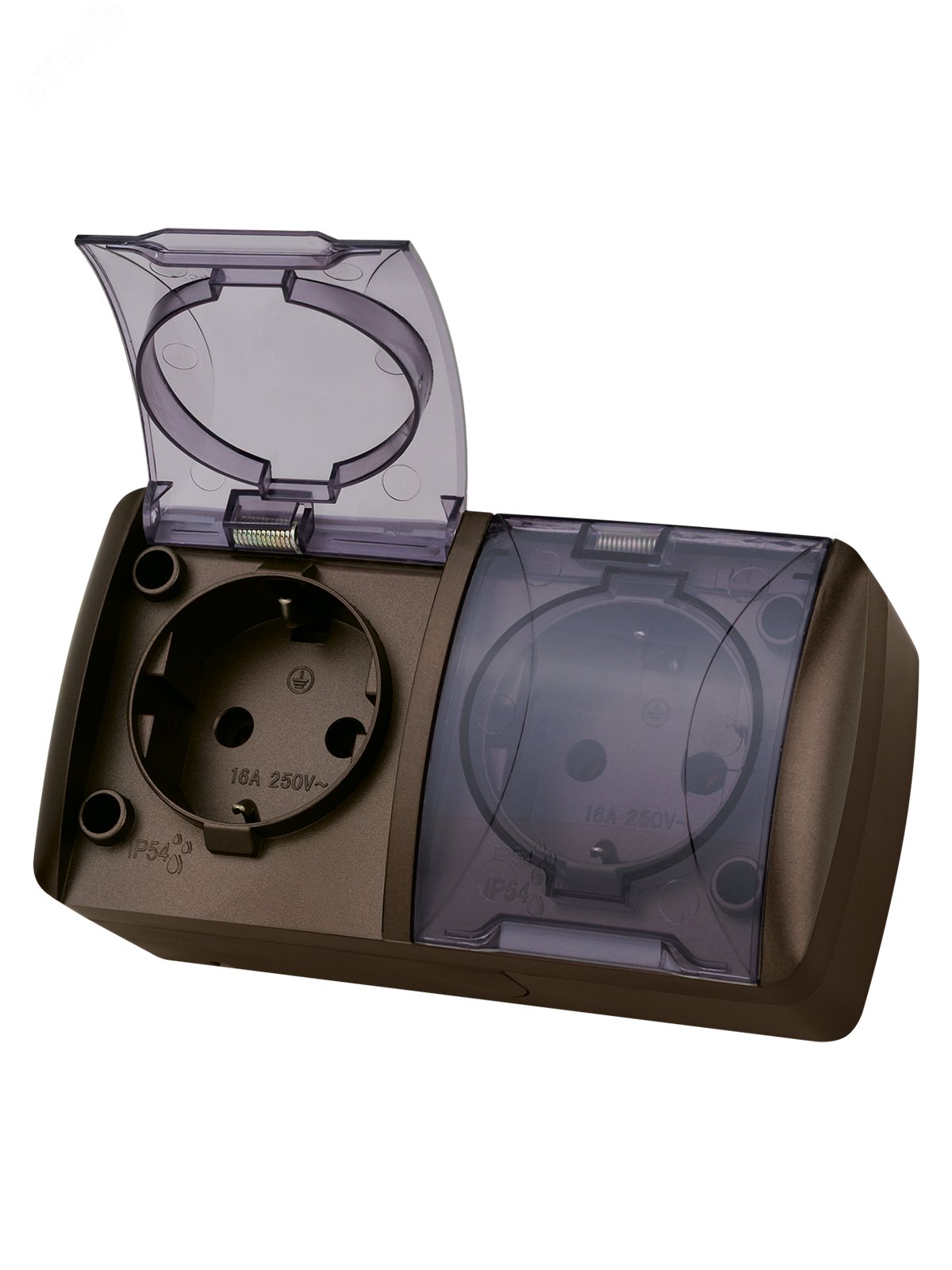 Изображение товара Розетка двойная с заземлением IP54 открытая установка TDM Селигер шоколад