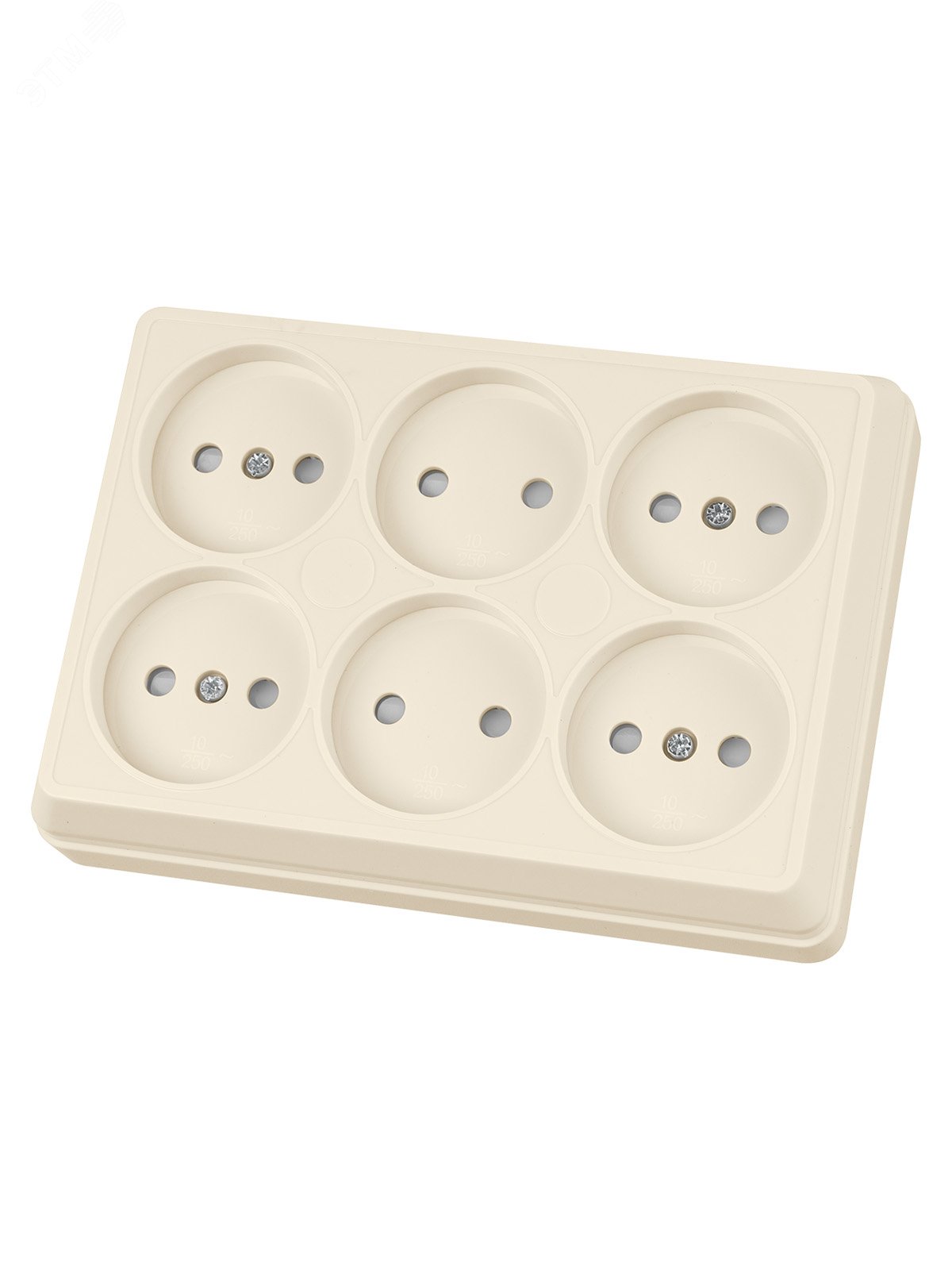 Изображение товара Розетка шестиместная 2П IP20 открытая установка с защитными шторками Ладога TDM