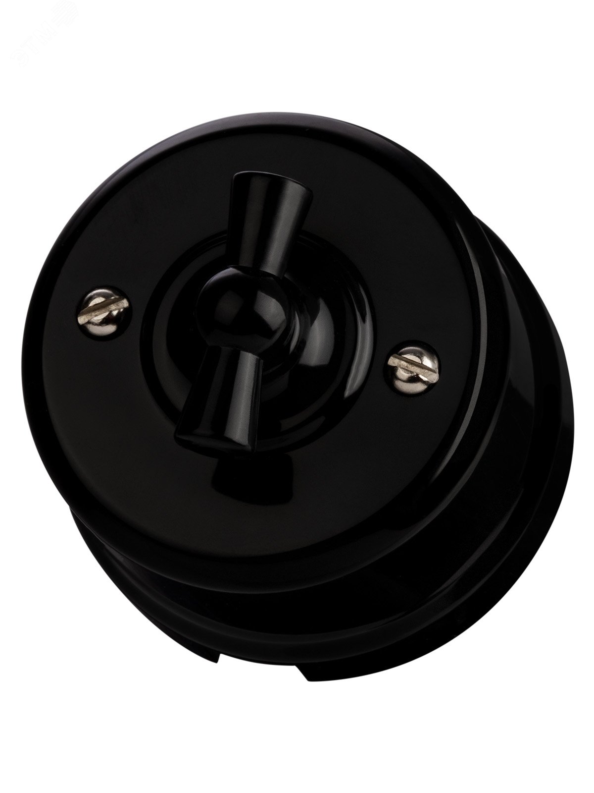 Изображение товара Выключатель поворотный 2-кл с ручкой-бантиком 10А черный серия Виви TDM