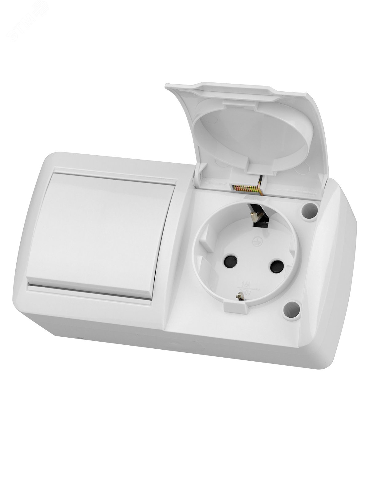 Изображение товара Блок выключатель и розетка 16А IP54 белый "Селигер" TDM ELECTRIC